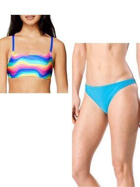 Speedo Women’s Eco Endurance 2pc Bikini Rainbow Wave Blue Atol Cheeky NWT XS/S